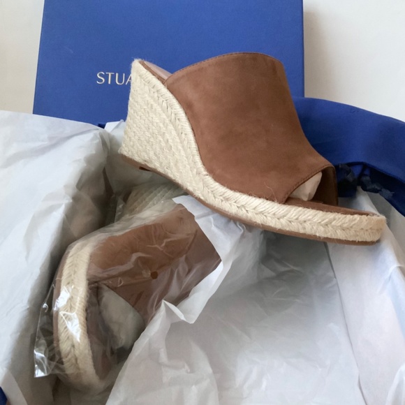 STUART WEITZMAN Marabella Basket Brown Suede Espadrille Wedges Mules Sandals 9 - Picture 8 of 8